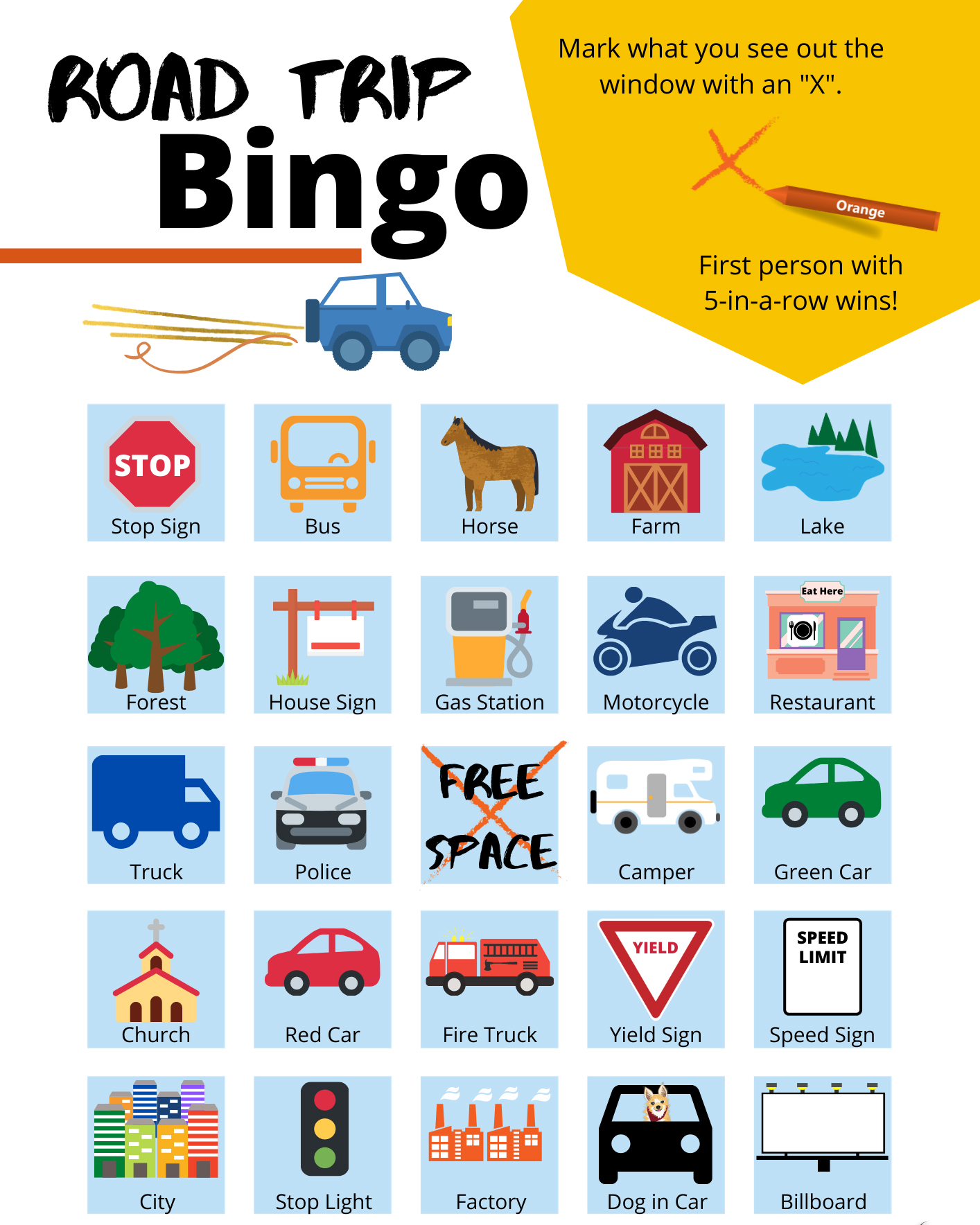 Road Trip Bingo Cards - U.S