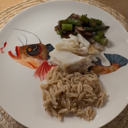 Orzo met kabeljauw en bieslooksaus