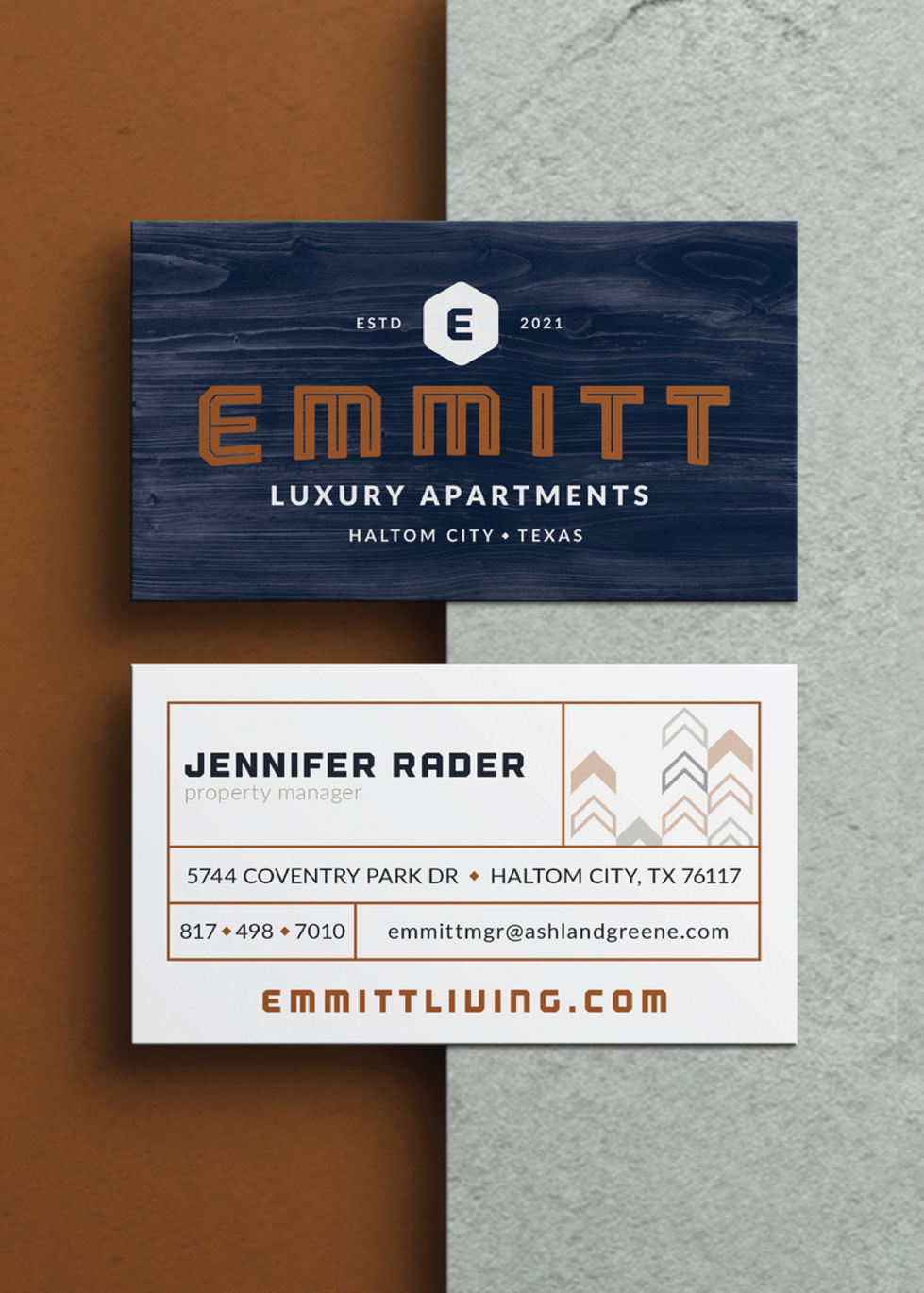 Emmitt leasing sign with contact information mounted on exterior wall