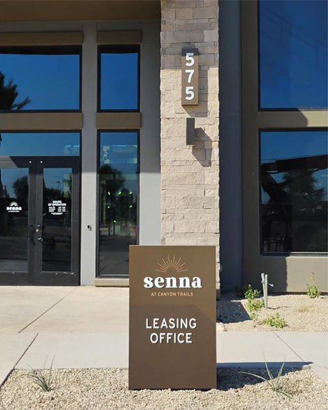 Senna leasing office entrance with exterior signage