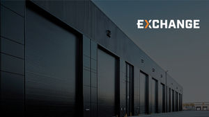 Exchange property exterior with bold signage and modern industrial architecture