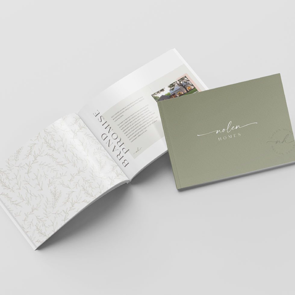 Nolen Homes brand promise layout with editorial typography and residential photography emphasizing luxury home design
