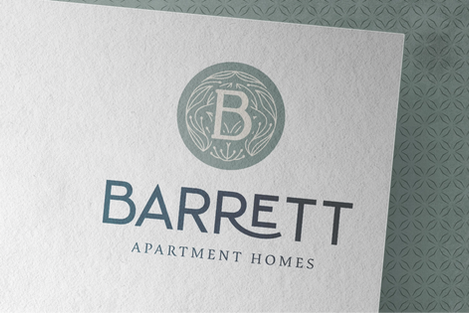 Circle B icon with leaf pattern and BARRETT Apartment Homes underneath
