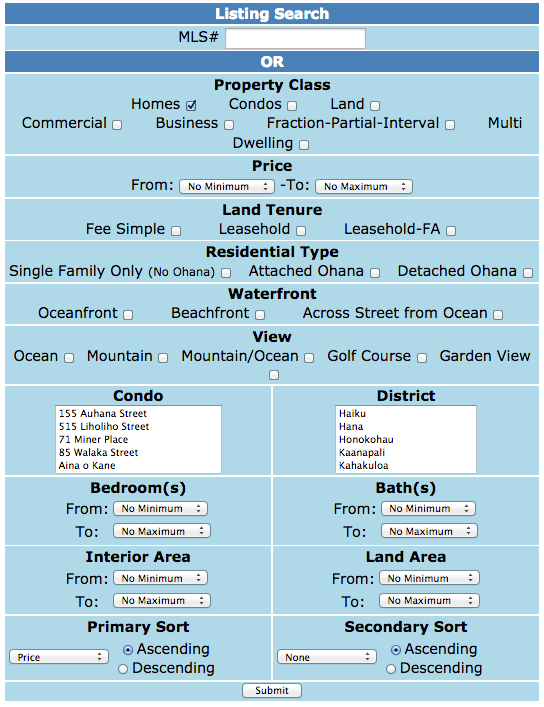 Search for Real Estate on Maui
