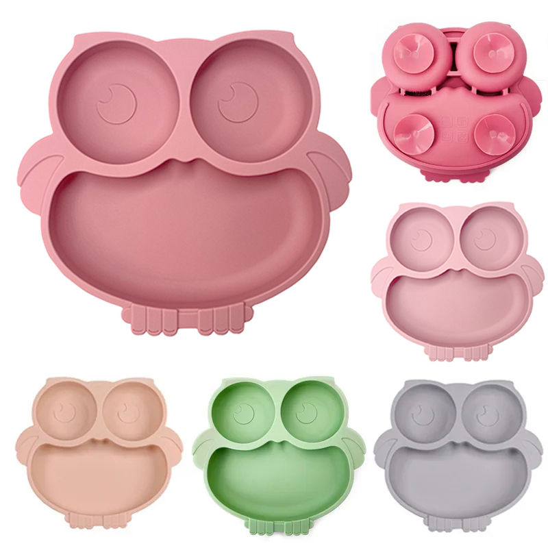 2023New Silicone Baby Dining Plate Cute Owl Children Dishes Suction Plate for To