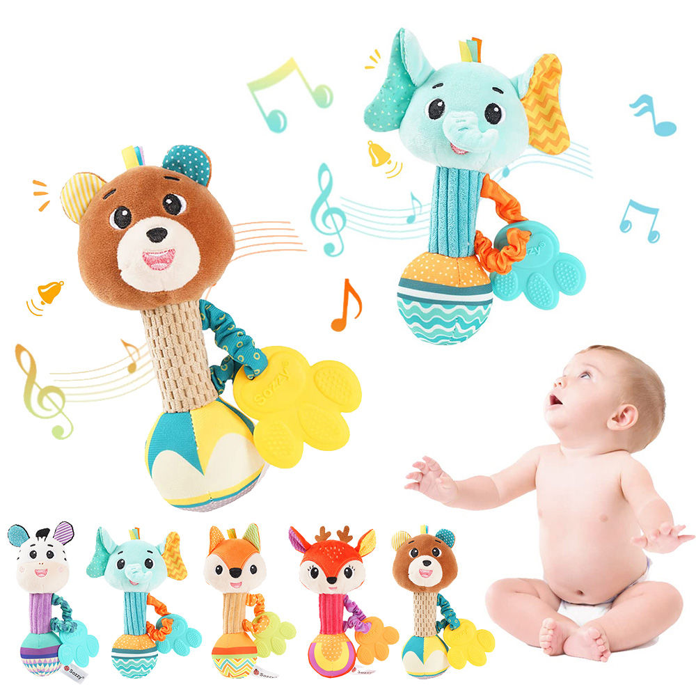 Baby Rattles Soft Stuffed Animal Rattle Hand Grip Baby Toys Shaker Crinkle Squea