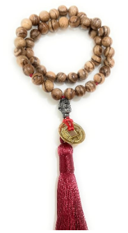 Miniatura: Japa Mala 45 cuentas códigos sagrados Madera Tibetana Buda y Borla hilo rojo