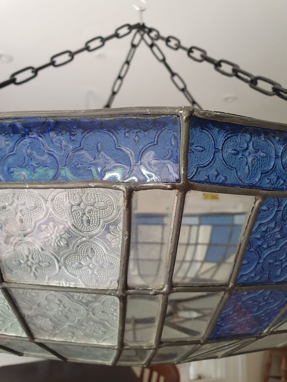 Thumbnail: Large pair of early 20th century leaded ceiling lights 32"