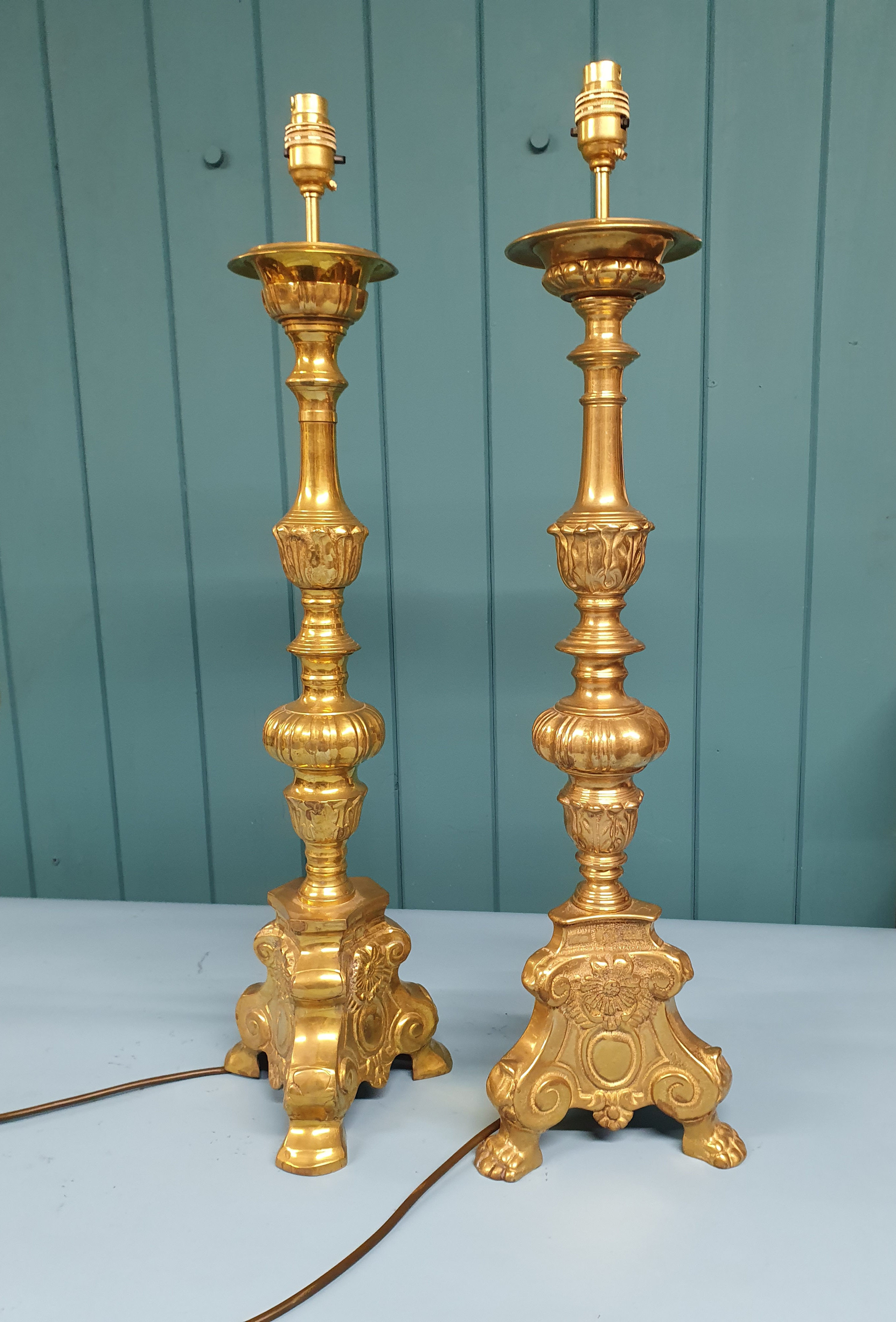 Early 20th century Pair of baroque style brass candlesticks