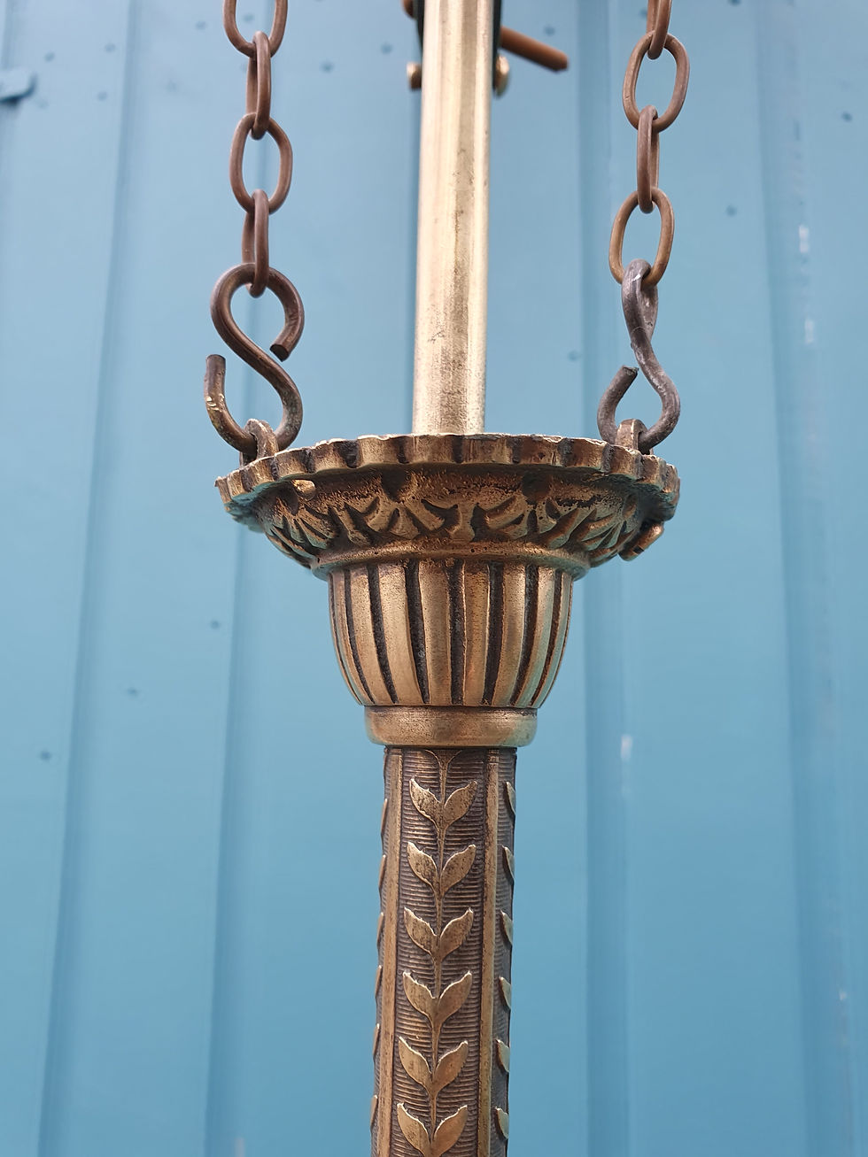 Thumbnail: Antique Brass Rise and Fall Chandelier with Glass Shades
