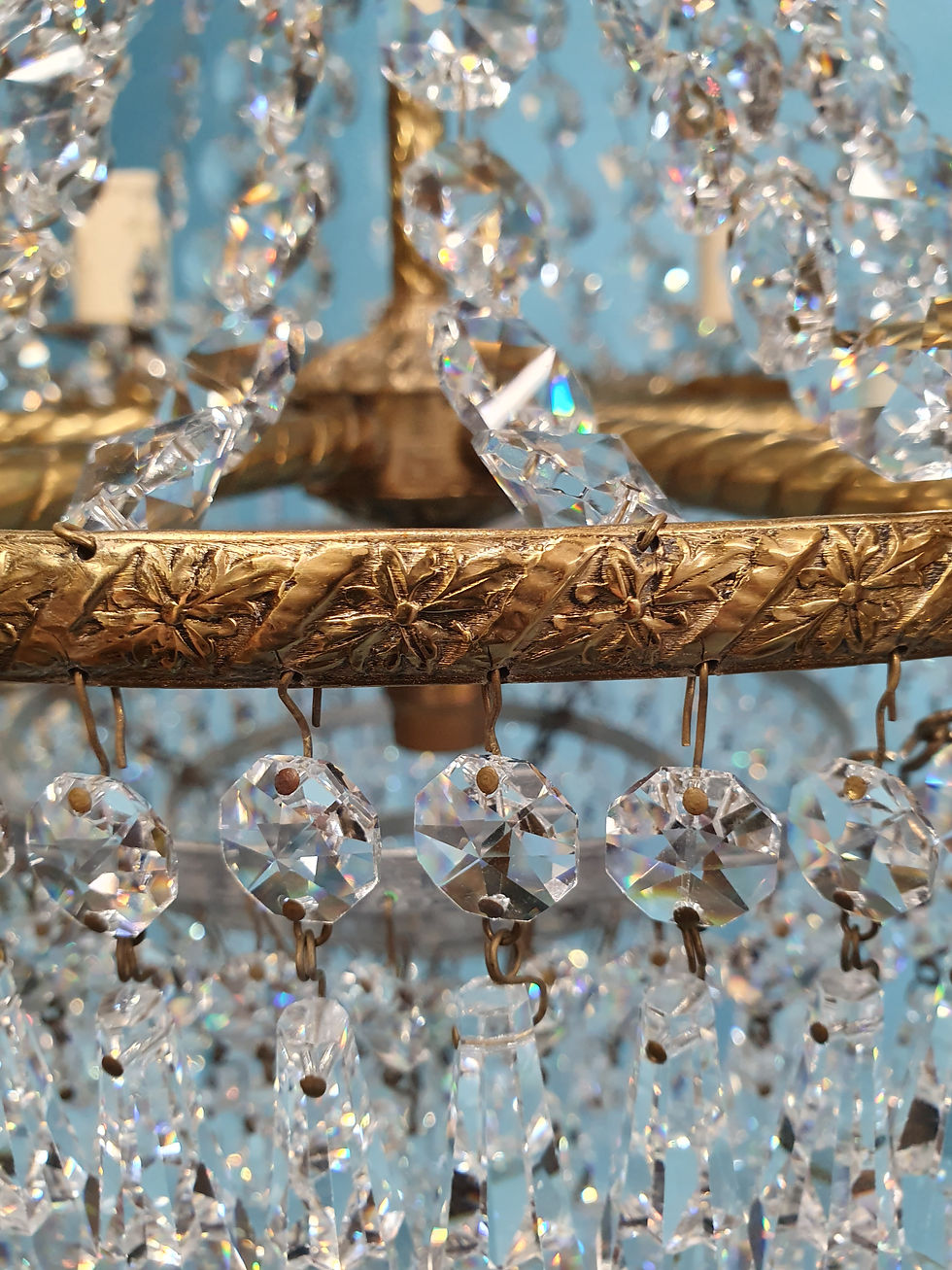 Thumbnail: Early 20th-century pair of five arm spike chandeliers 20"