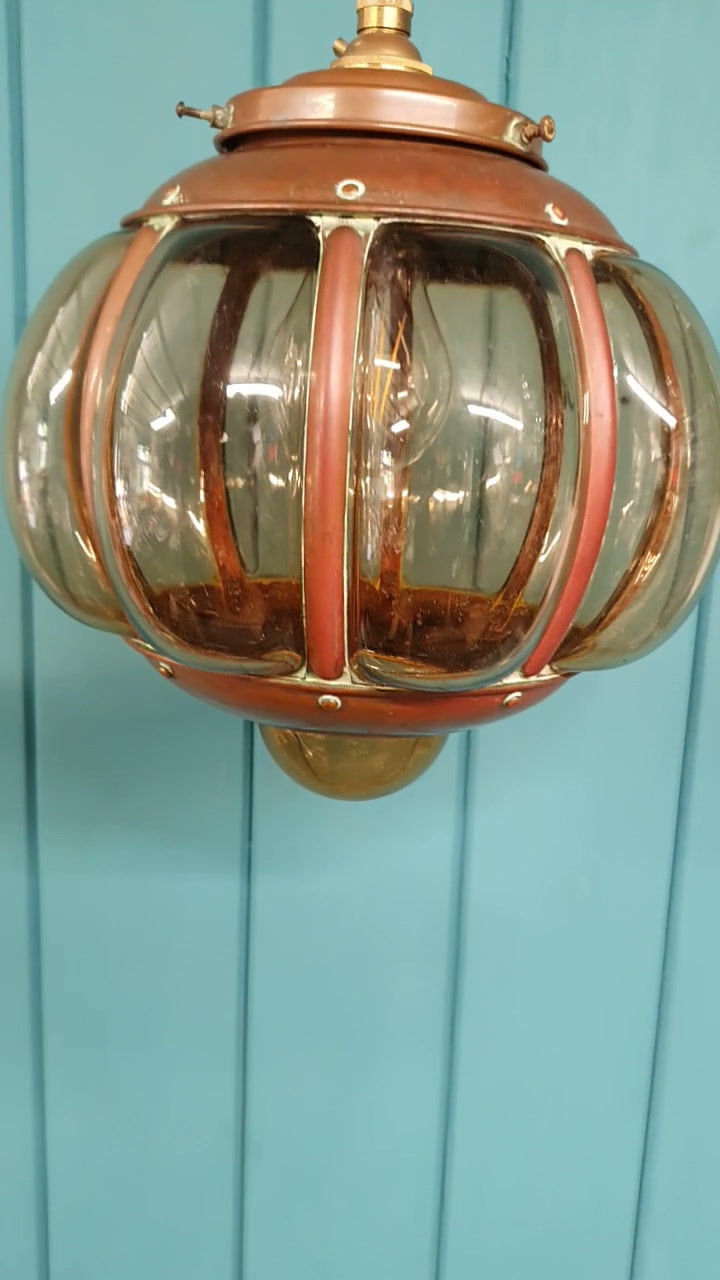 Thumbnail: Antique Copper & Smoked Glass Nautical Pendant Light 9"