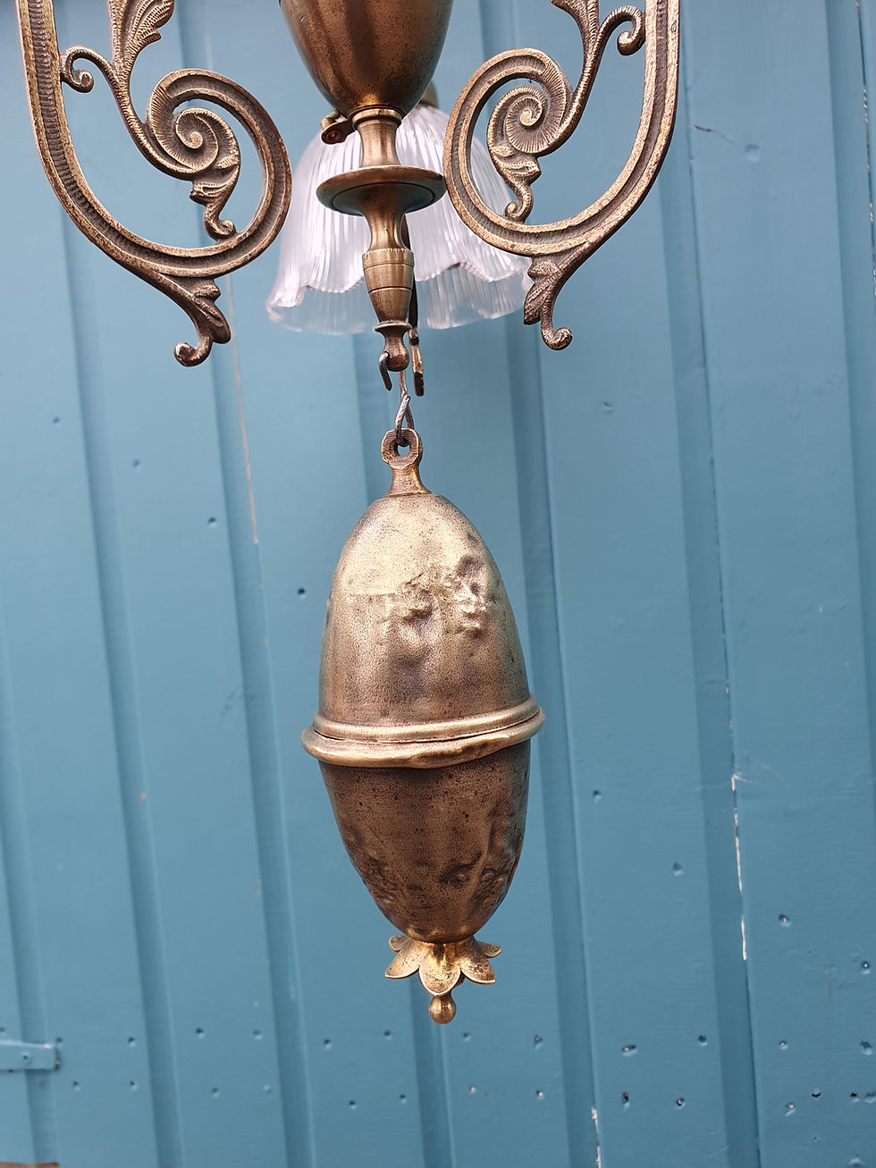 Thumbnail: Antique Brass Rise and Fall Chandelier with Glass Shades