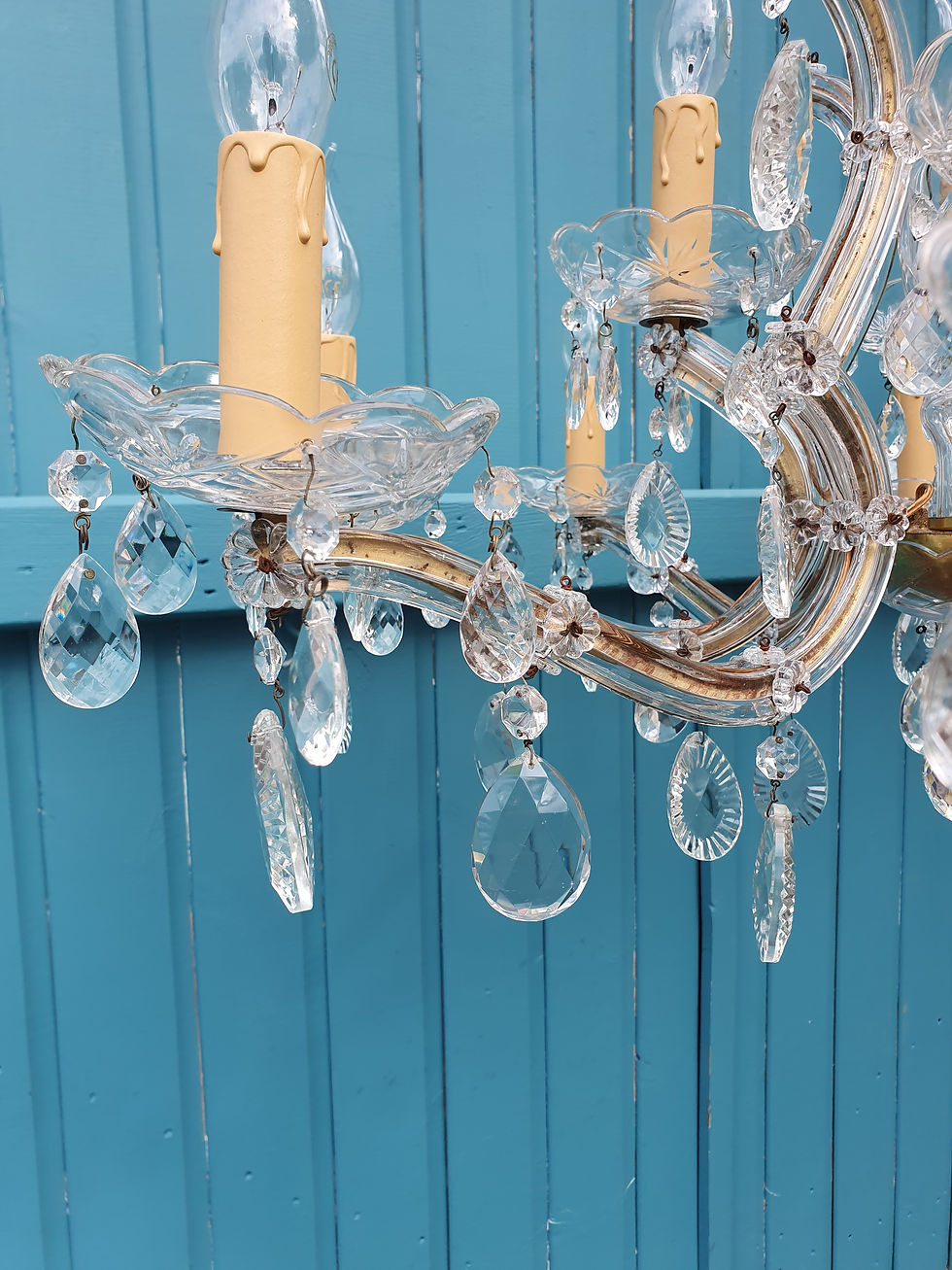 Thumbnail: "Matched Pair of Early 20th Century Twelve Arm Glass & Crystal Chandeliers  32""