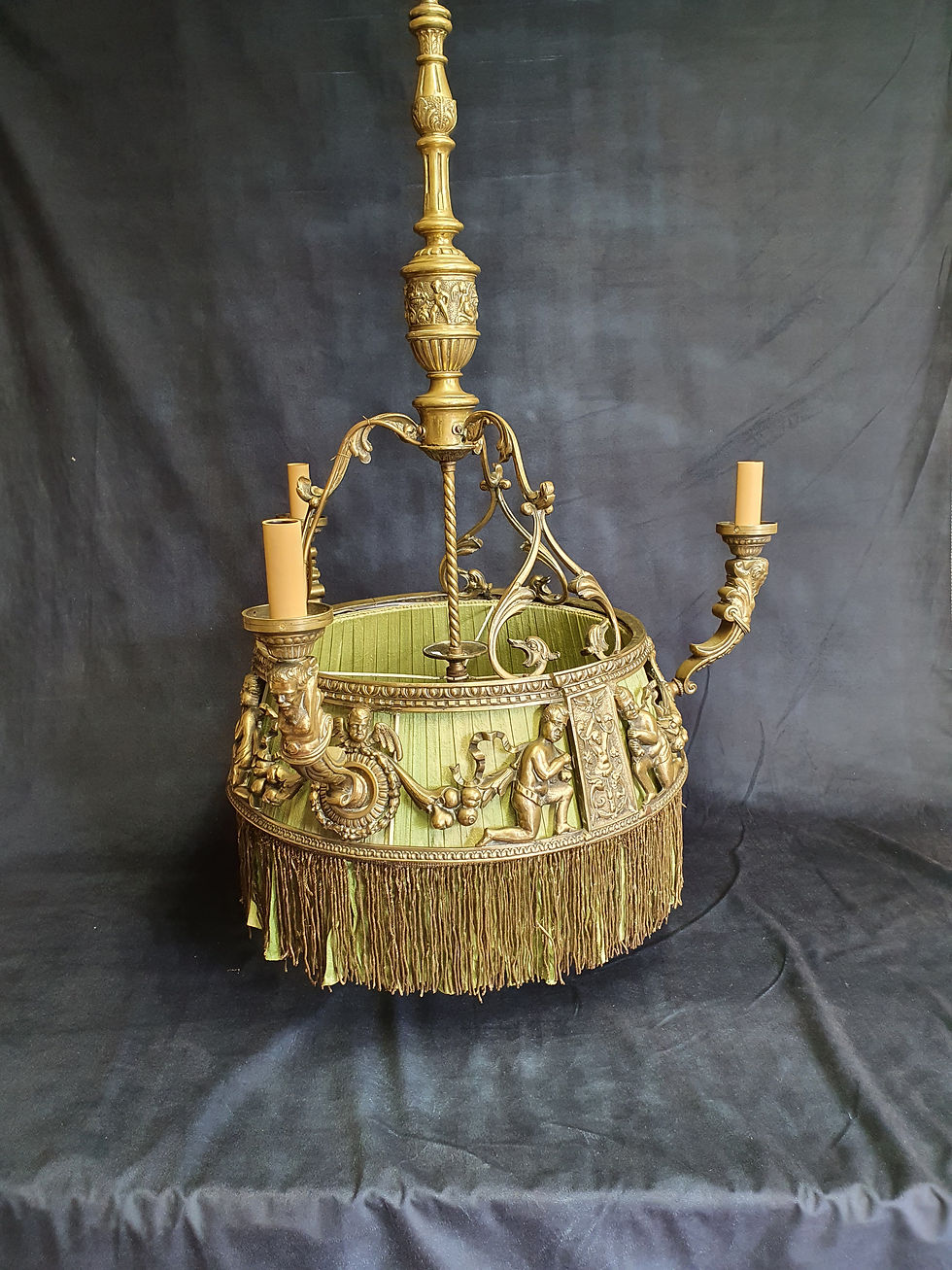 Thumbnail: Edwardian brass 4 light chandelier with cherubs