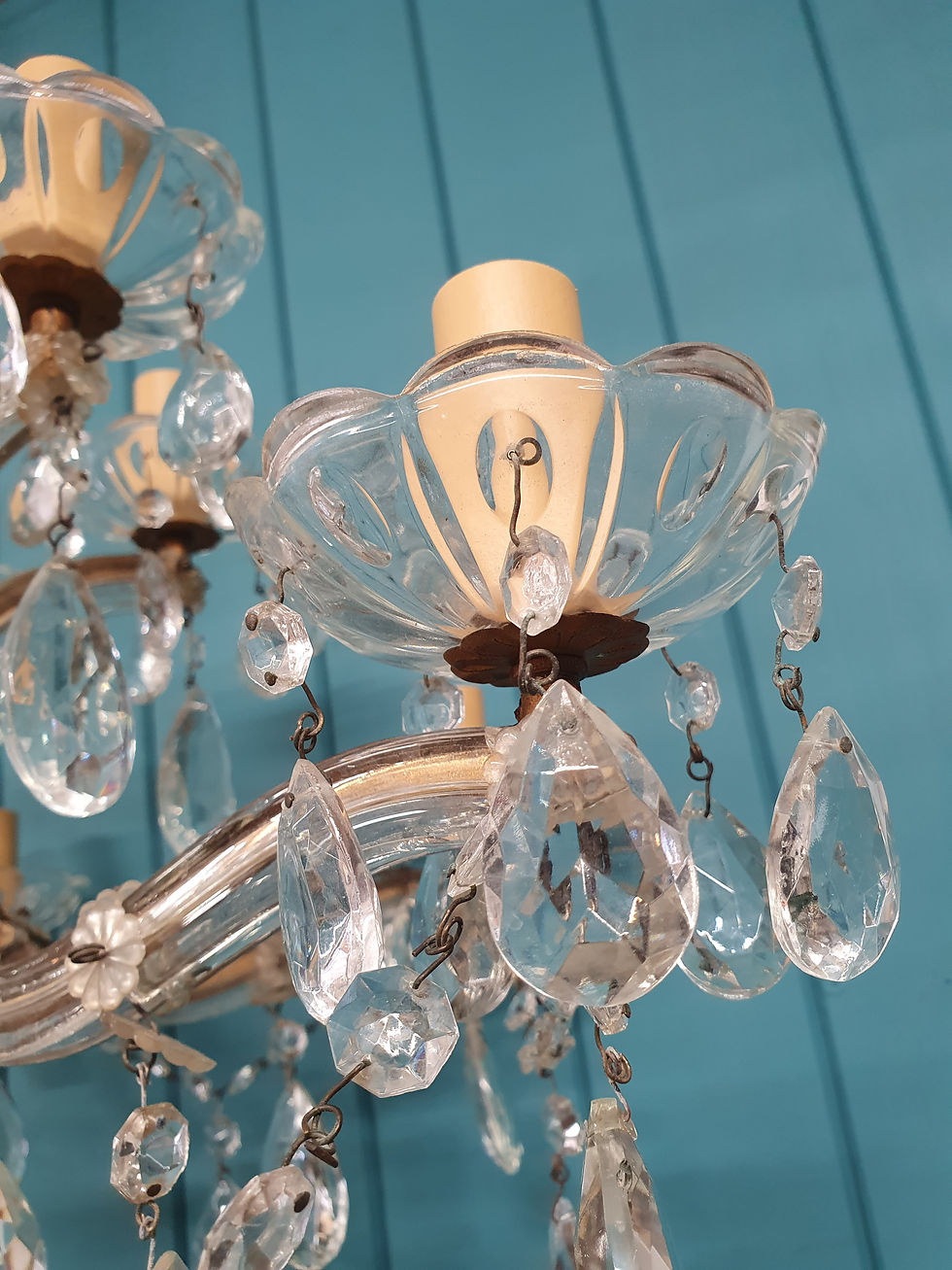 Thumbnail: 12 arm cut glass crystal antique chandelier 25"