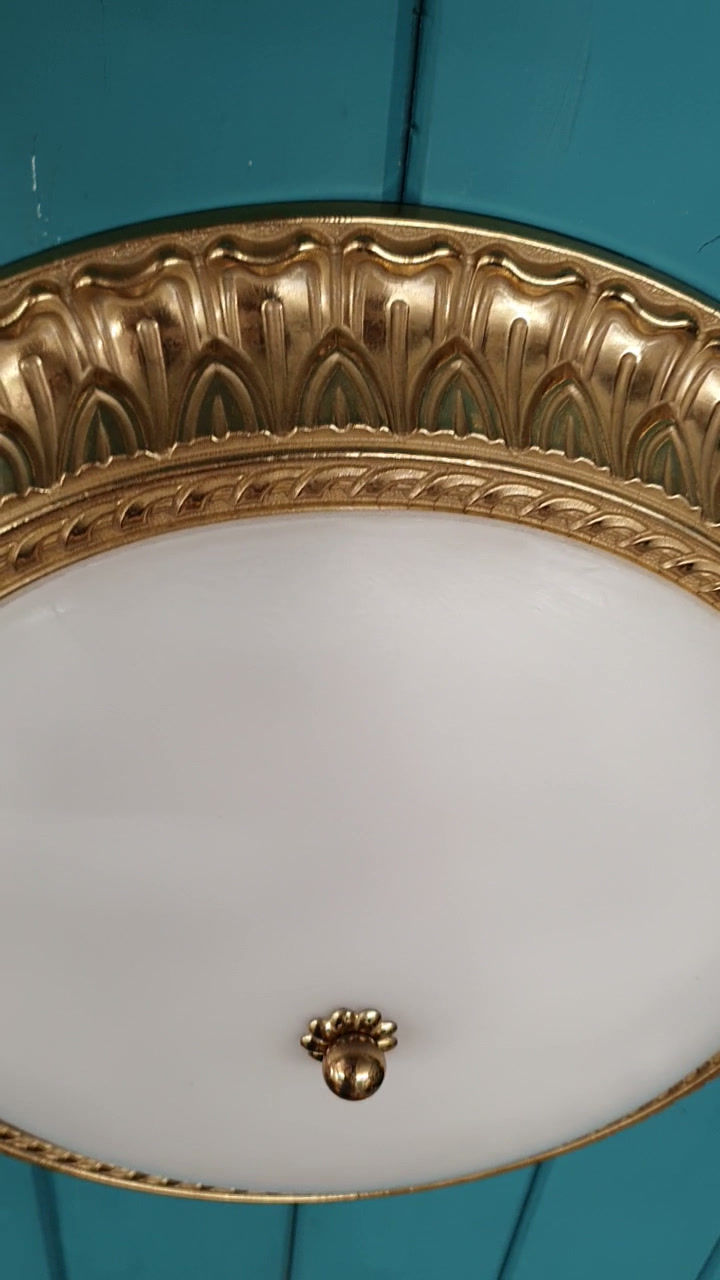 Thumbnail: Pair large mid 20th century plafonnier flush ceiling lights 16"