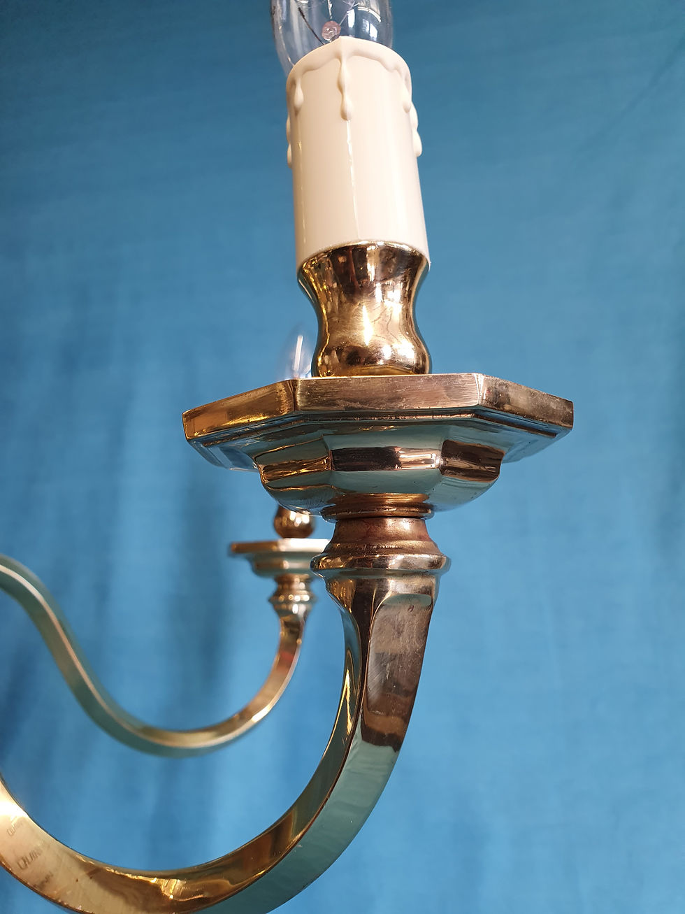 Thumbnail: Pair of mid 20th century brass antique chandeliers 29"