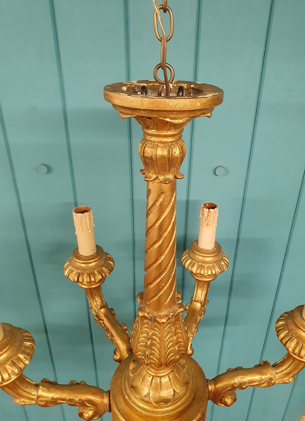 Thumbnail: Circa 1890 Victorian Gesso and Giltwood Six Arm Chandelier 24"