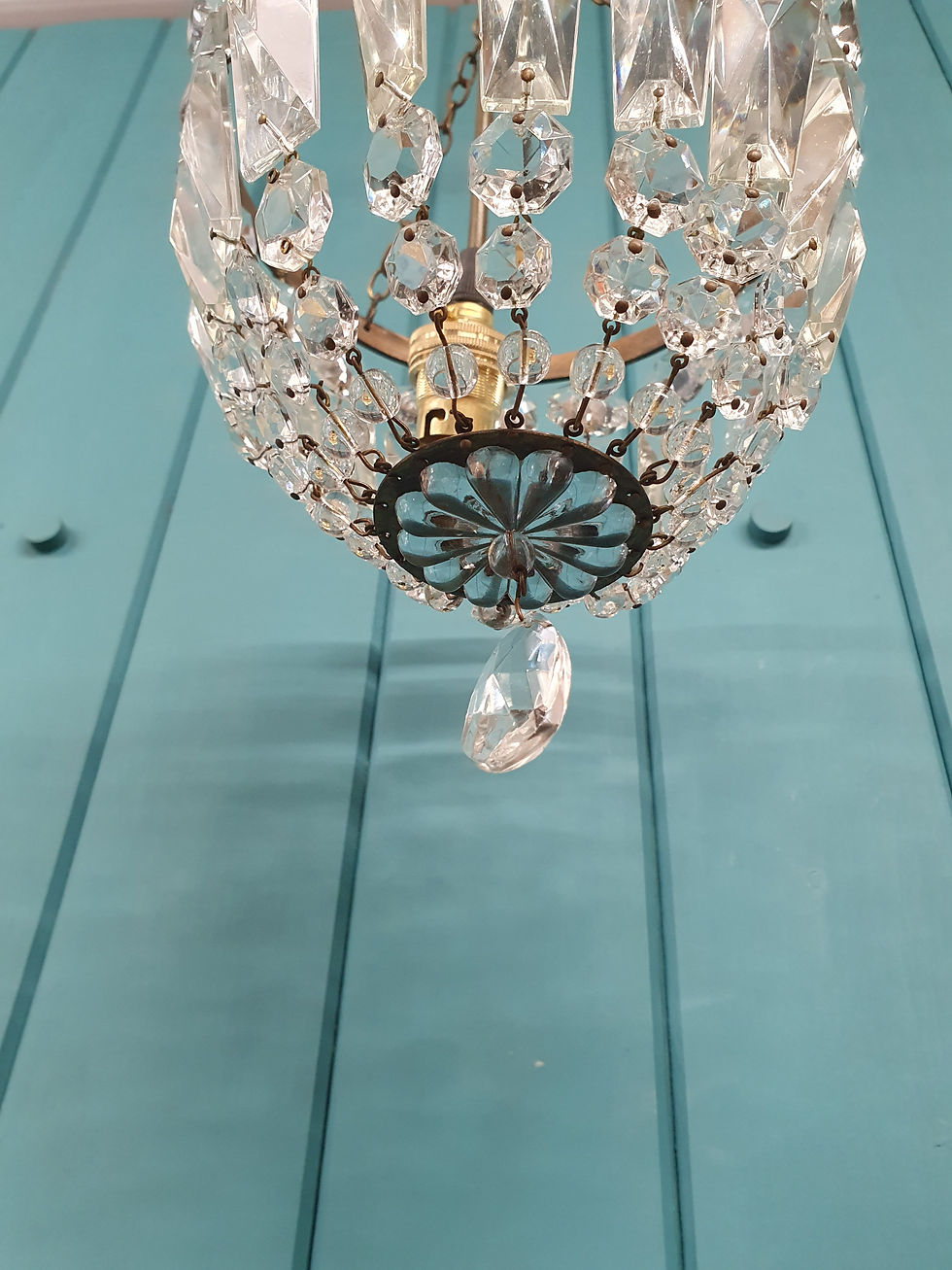 Thumbnail: Early 20th century small prism bag chandelier 7"
