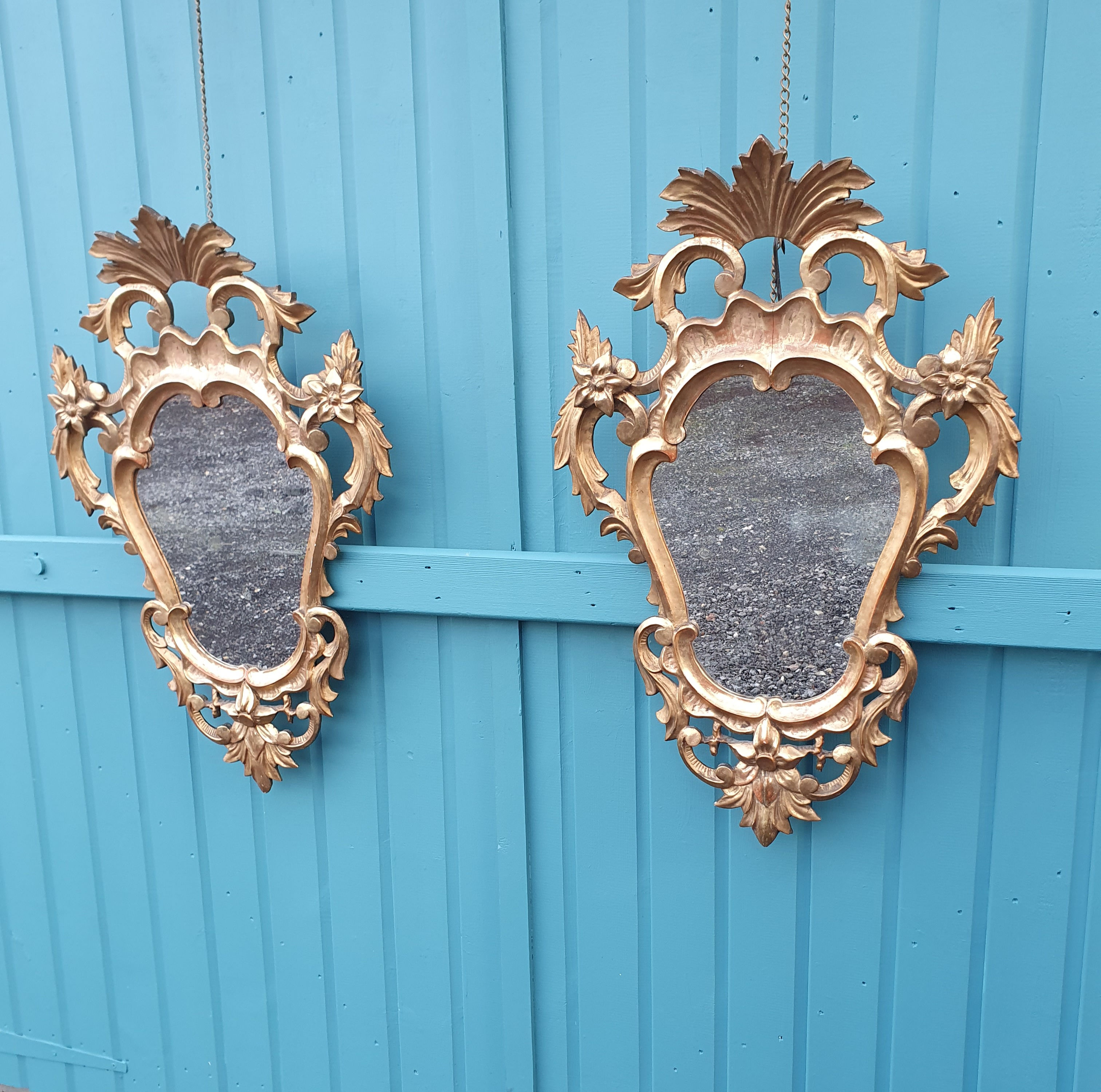 Pair of guilt wood Italian antique mirrors 22"