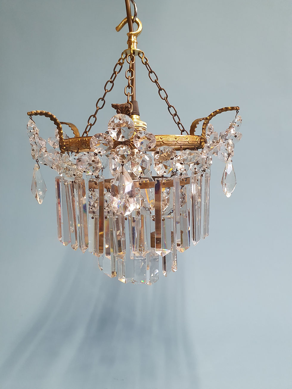Thumbnail: Early 20th century chandelier with long prisms and swags 11"