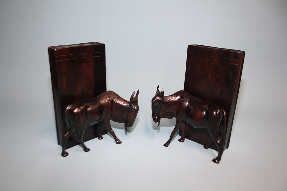 Mid 20th century pair of wildebeest book ends