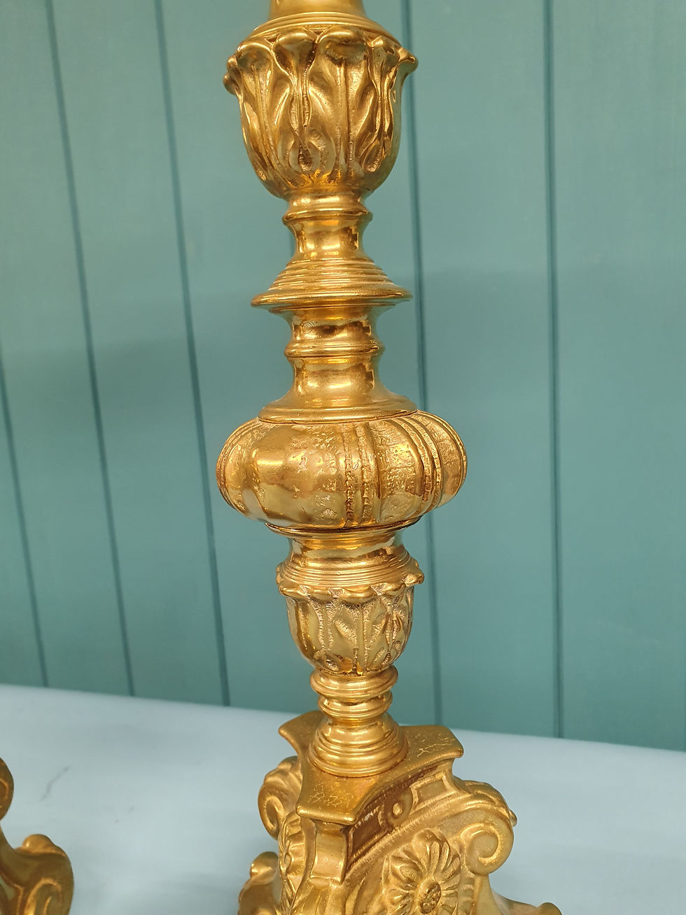 Thumbnail: Early 20th century Pair of baroque style brass candlesticks
