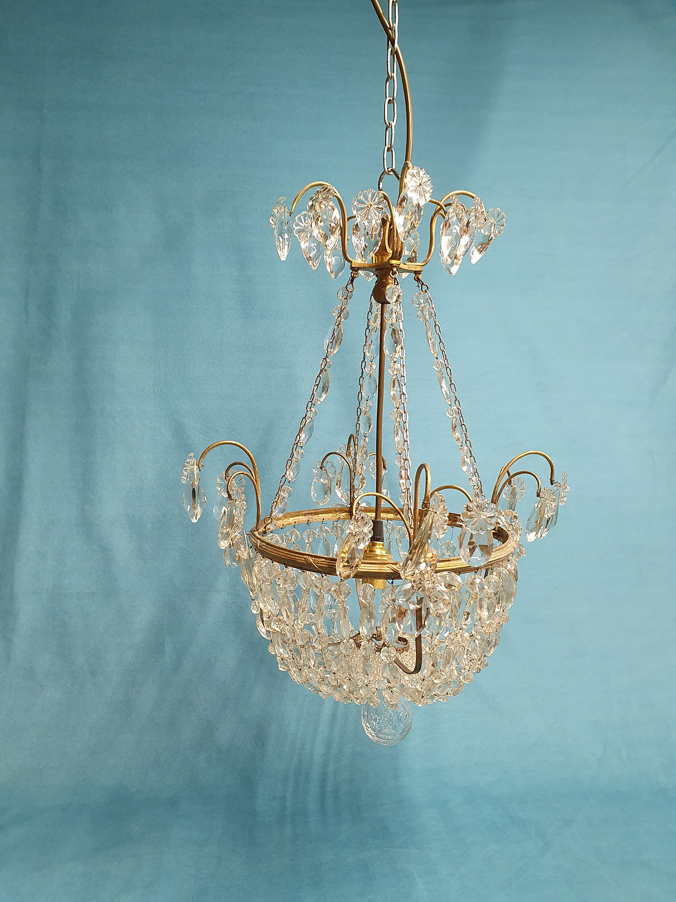 Thumbnail: Early 20th century cut glass basket chandelier 15"