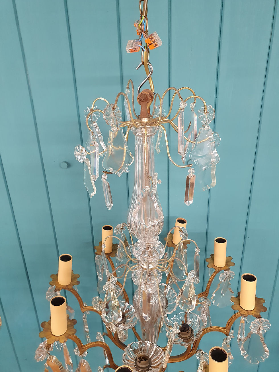 Thumbnail: Early 20th century French chandelier with eight arms. 19"