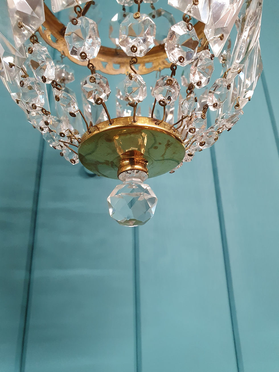 Thumbnail: Small pair of prism swag bag chandeliers 6"