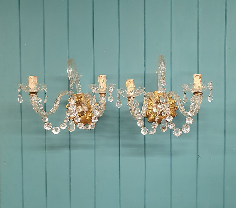 Thumbnail: Pair of early 20th century antique glass and brass wall lights French