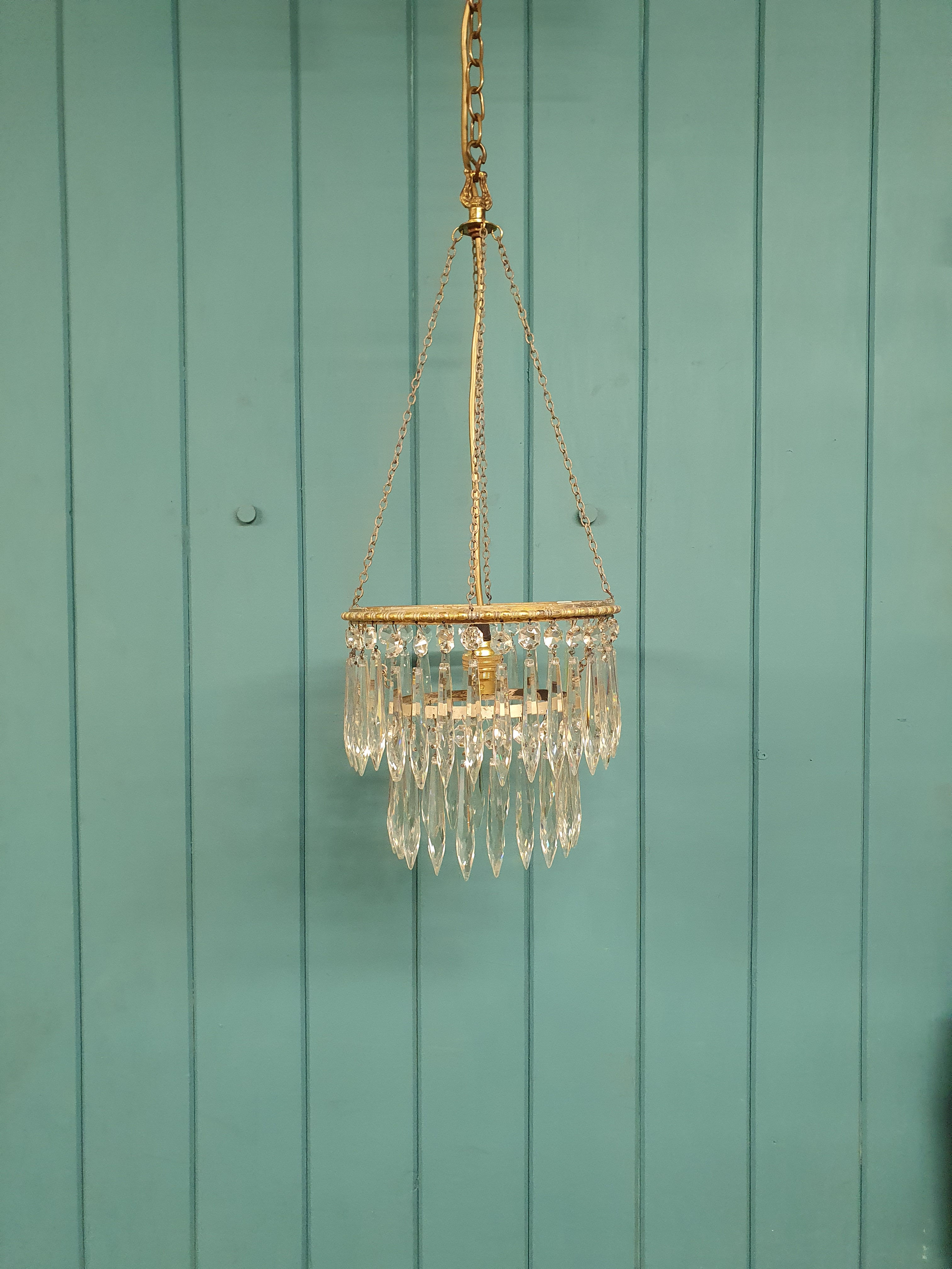 Early 20th Century Cut Glass Crystal Spike Chandelier 9"