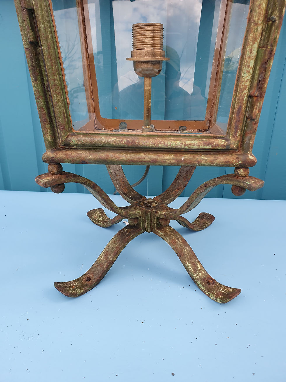 Thumbnail: Victorian Green Painted Garden Lantern Converted From Gas