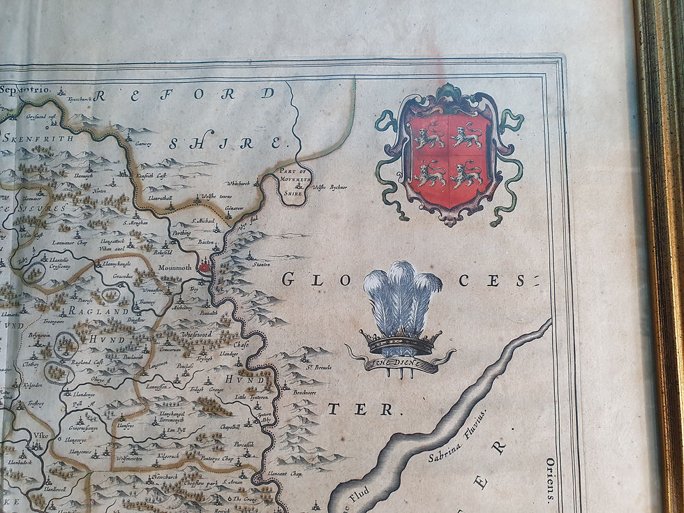 Thumbnail: 17th-century hand coloured map of Monmouth shire