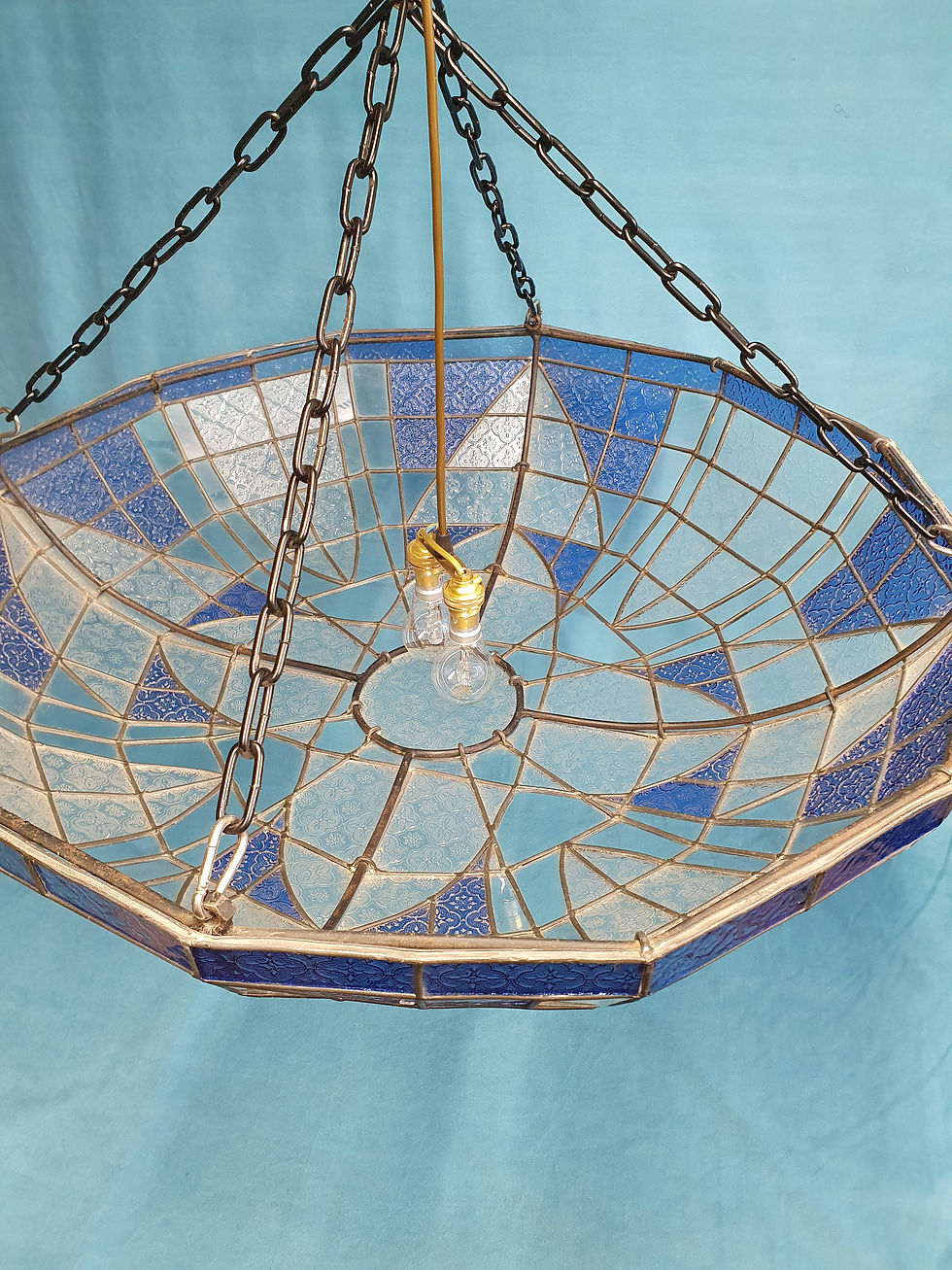 Thumbnail: Large pair of early 20th century leaded ceiling lights 32"