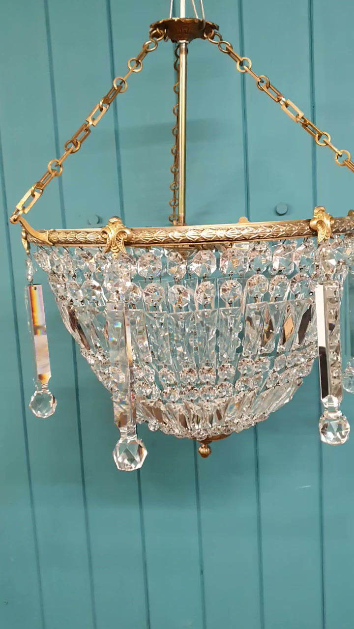Thumbnail: Early 20th century really large bag/basket chandelier 18"