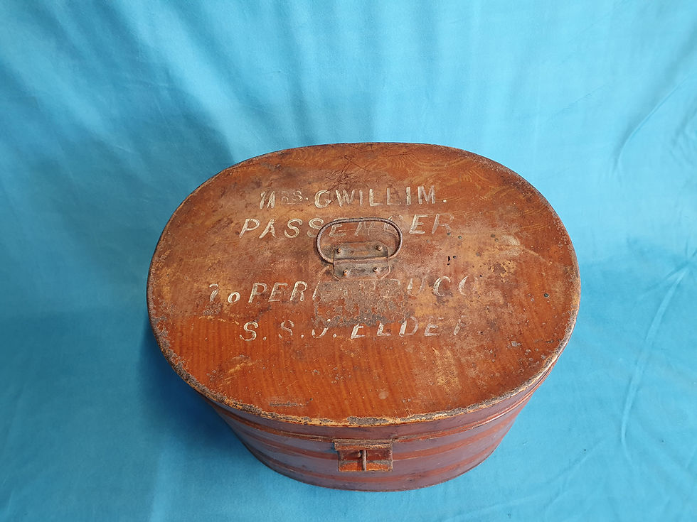 Thumbnail: Metal faux oak Victorian hat box