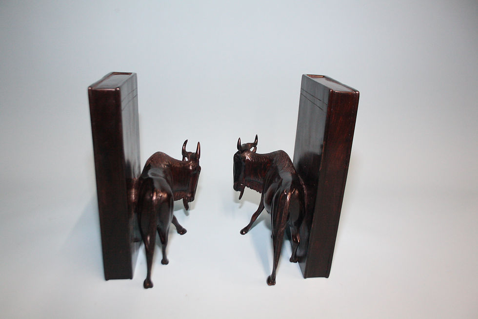 Thumbnail: Mid 20th century pair of wildebeest book ends