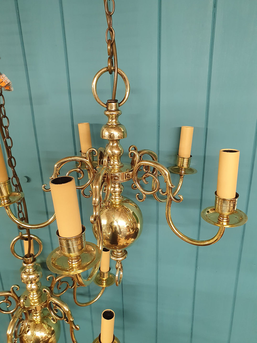Thumbnail: Early 20th century pair of Dutch Flemish brass chandeliers