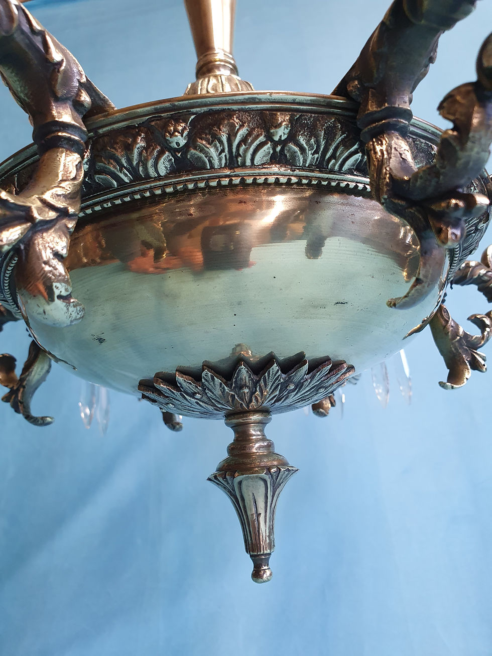 Thumbnail: Early 20th century Large eight arm brass chandelier 24"