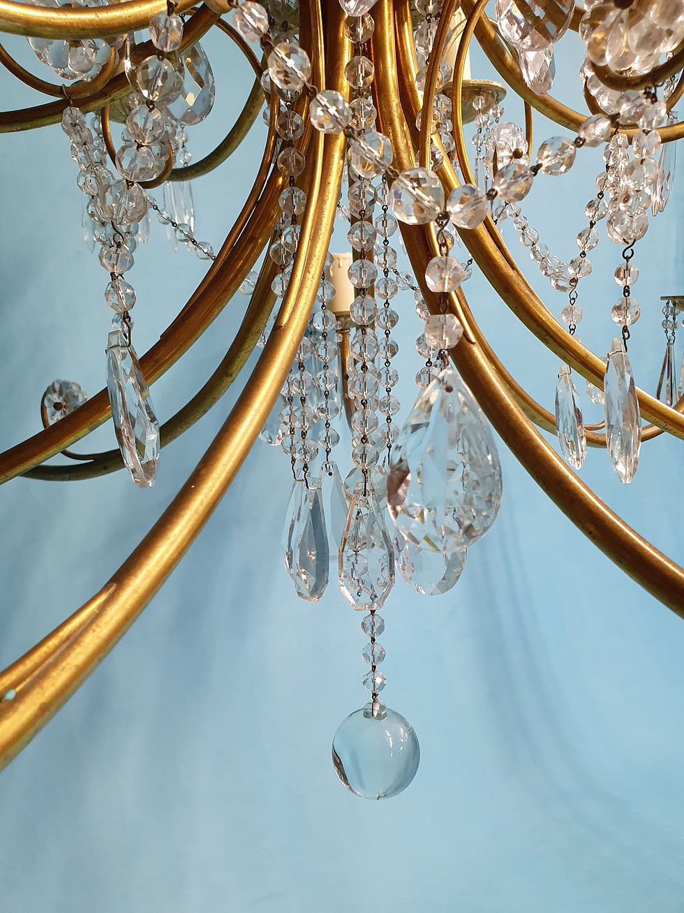 Thumbnail: Unusual Pair of Two Tier 14 Arm Cut Glass Crystal Chandeliers 43"