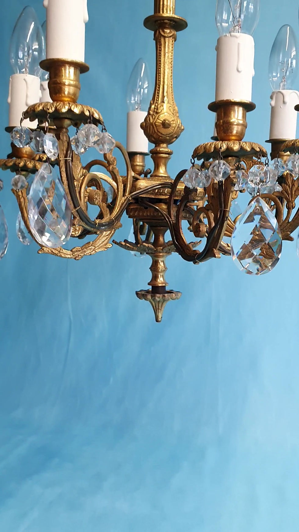 Thumbnail: 8 arm brass chandelier decorated with drips  lovely quality 16"
