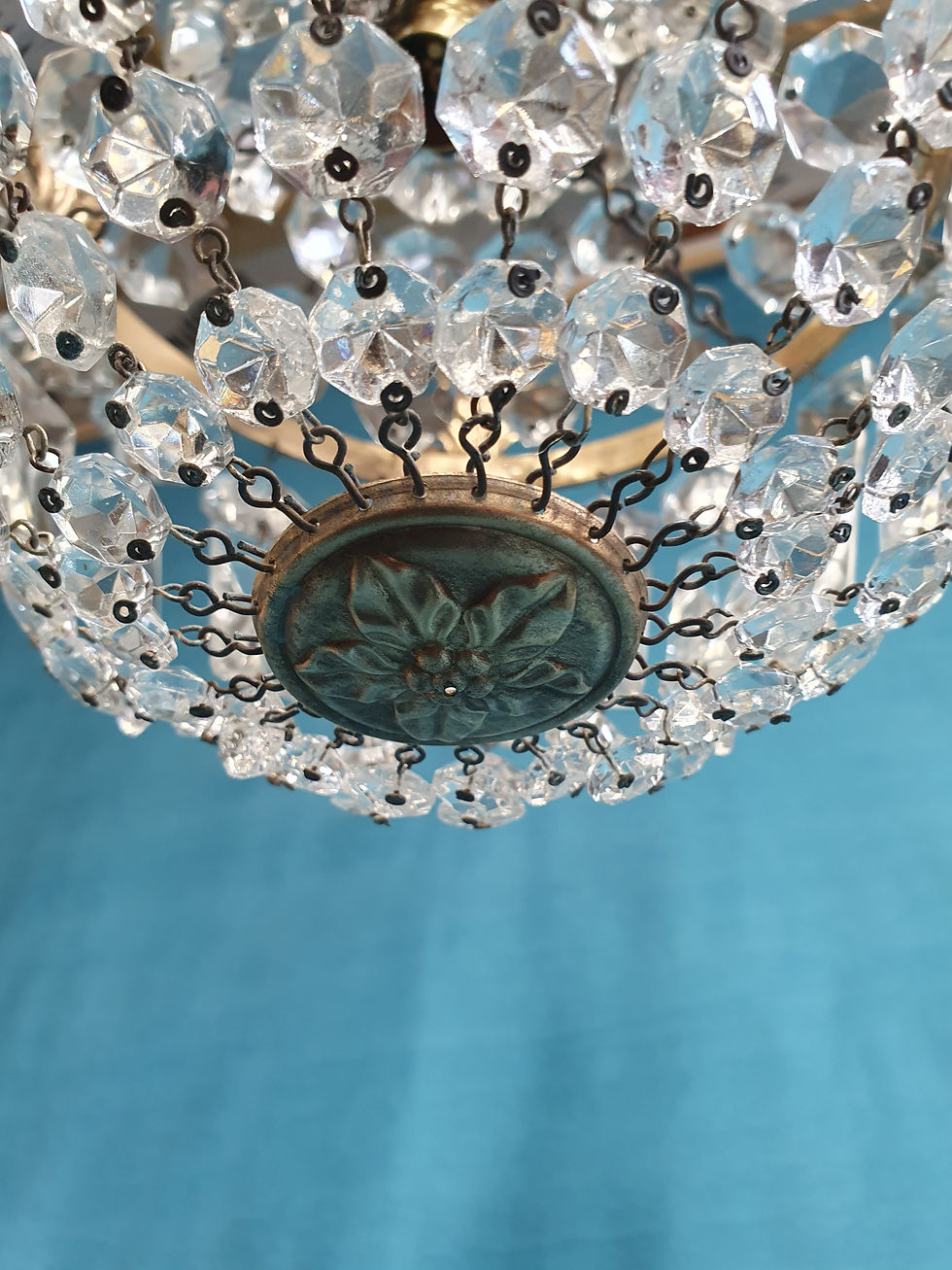 Thumbnail: Early 20th century small swag chandelier with finials 11"