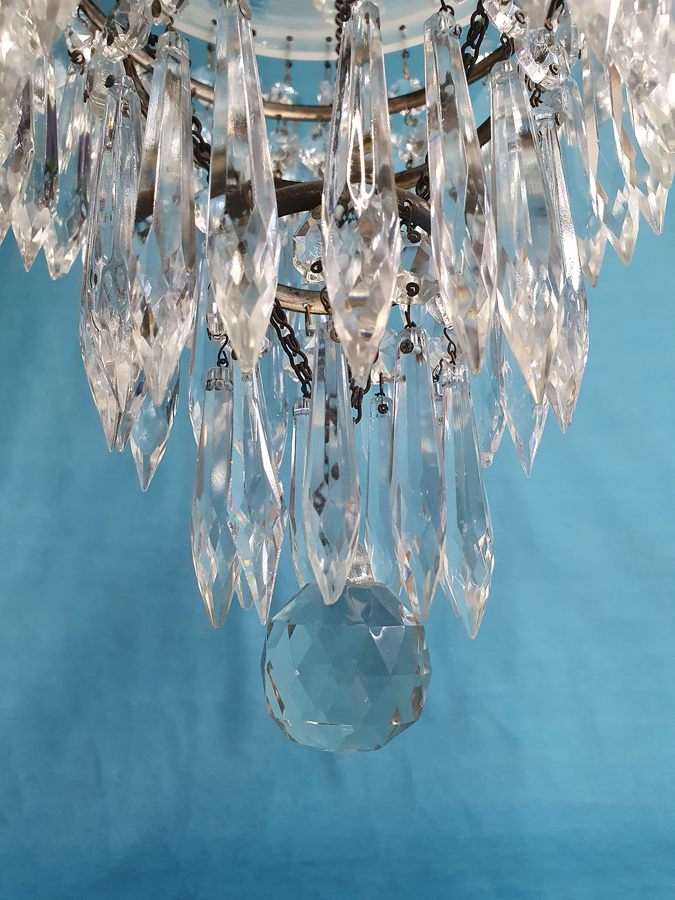 Thumbnail: Early 20th century dome top glass chandelier decorated with spikes 13"