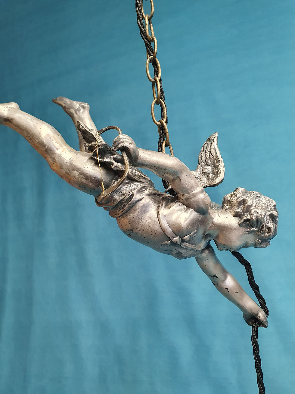 Thumbnail: Pair of early 20th century flying cherub lights 10"
