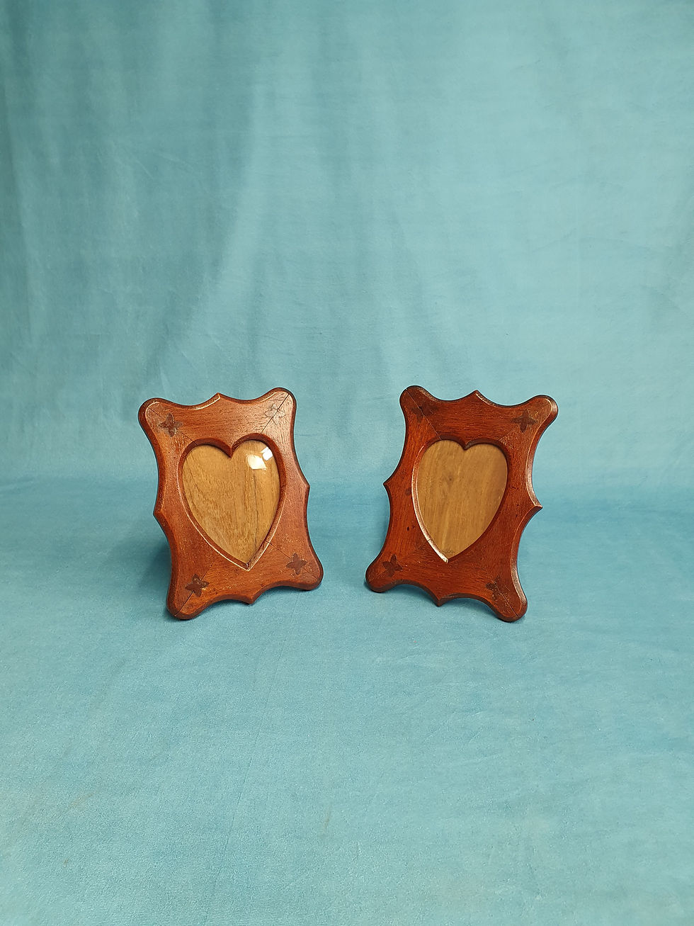 Pair of heart shaped walnut photograph frames