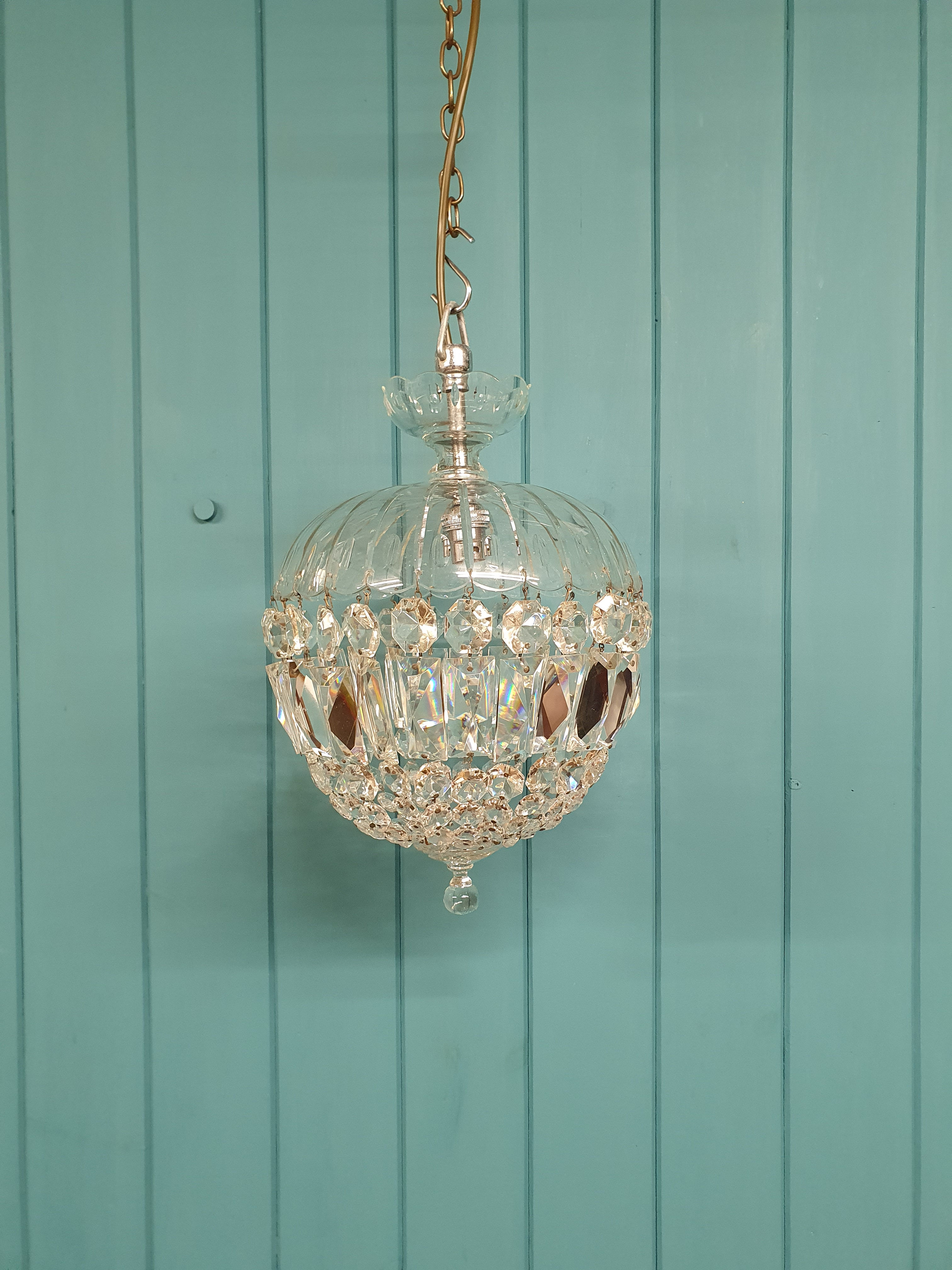 Early 20th century dome top chandelier with coffin prisms 10"