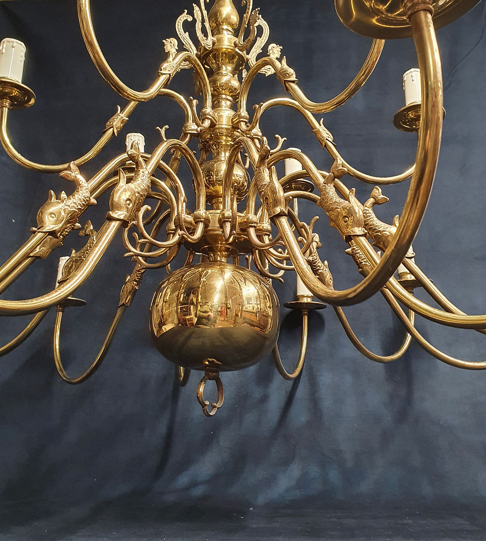 Thumbnail: Mid 20th century Dutch style brass chandelier