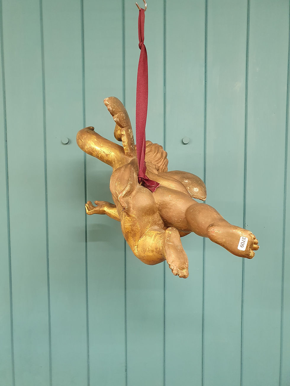 Thumbnail: Late 19th century wooden gilt cherub 19"